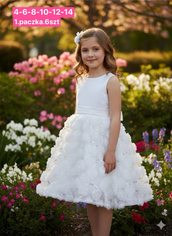 Sukienki dziewczęce Roz 4-14, 1 kolor Paczka 6 szt